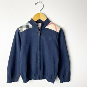 BURBERRY Boys 3t Full zip Navy Sweater Plaid